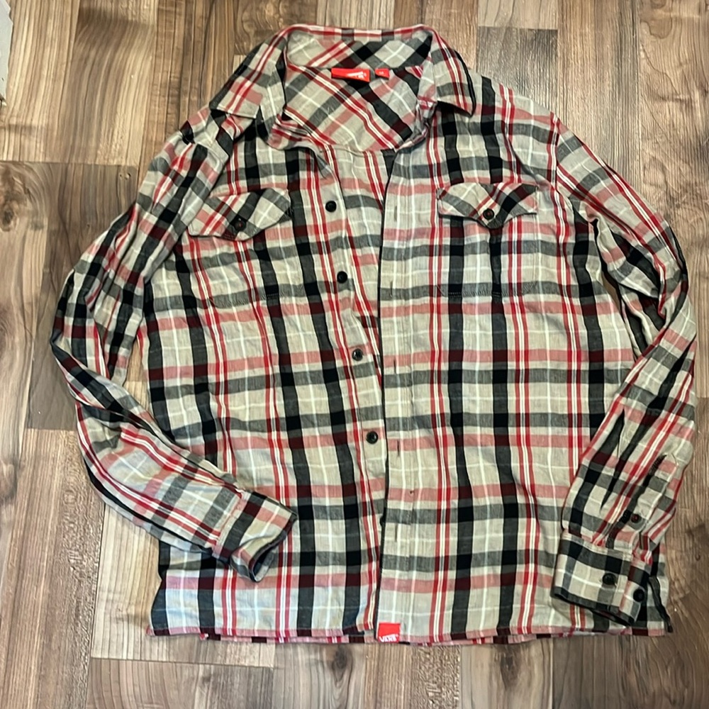 Vans Red Black White Plaid Button-Down Shirt
